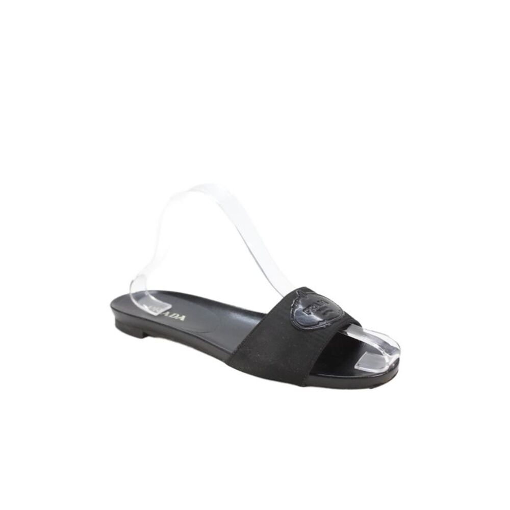 Prada Women's Open Toe Leather Slide Sandals Black Size 9